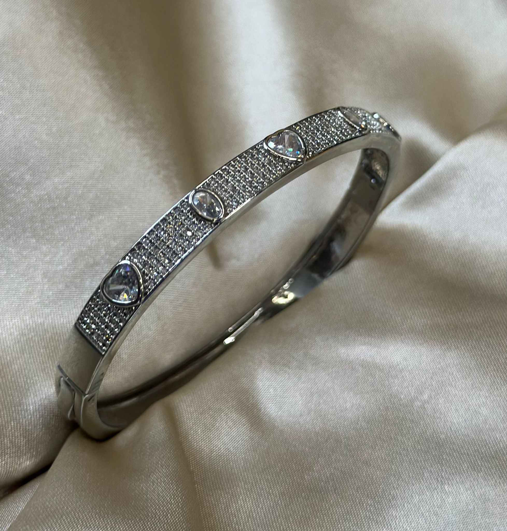 Silver Heart Gemstone Bangle