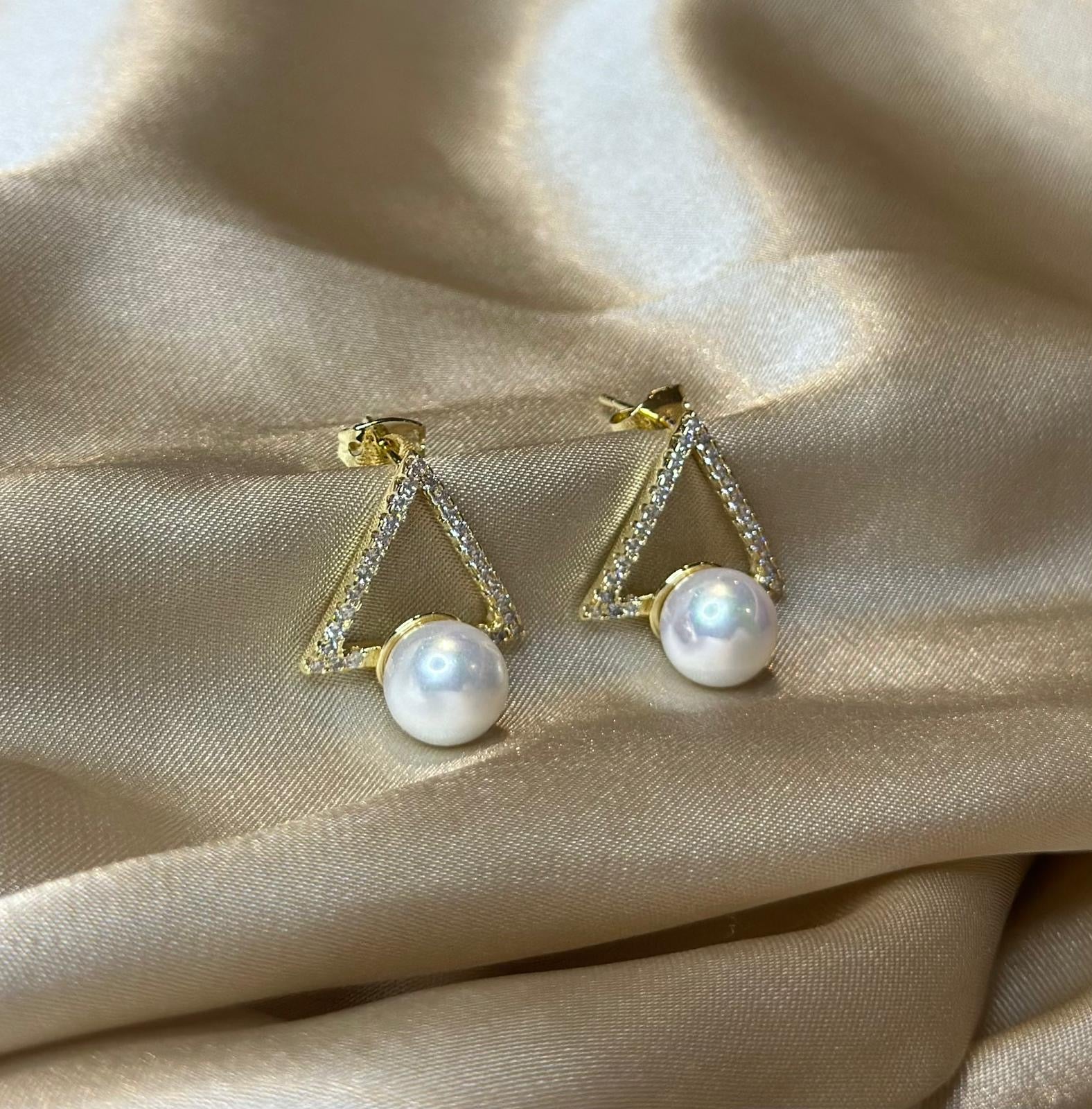 Triangle Pearl Earrings