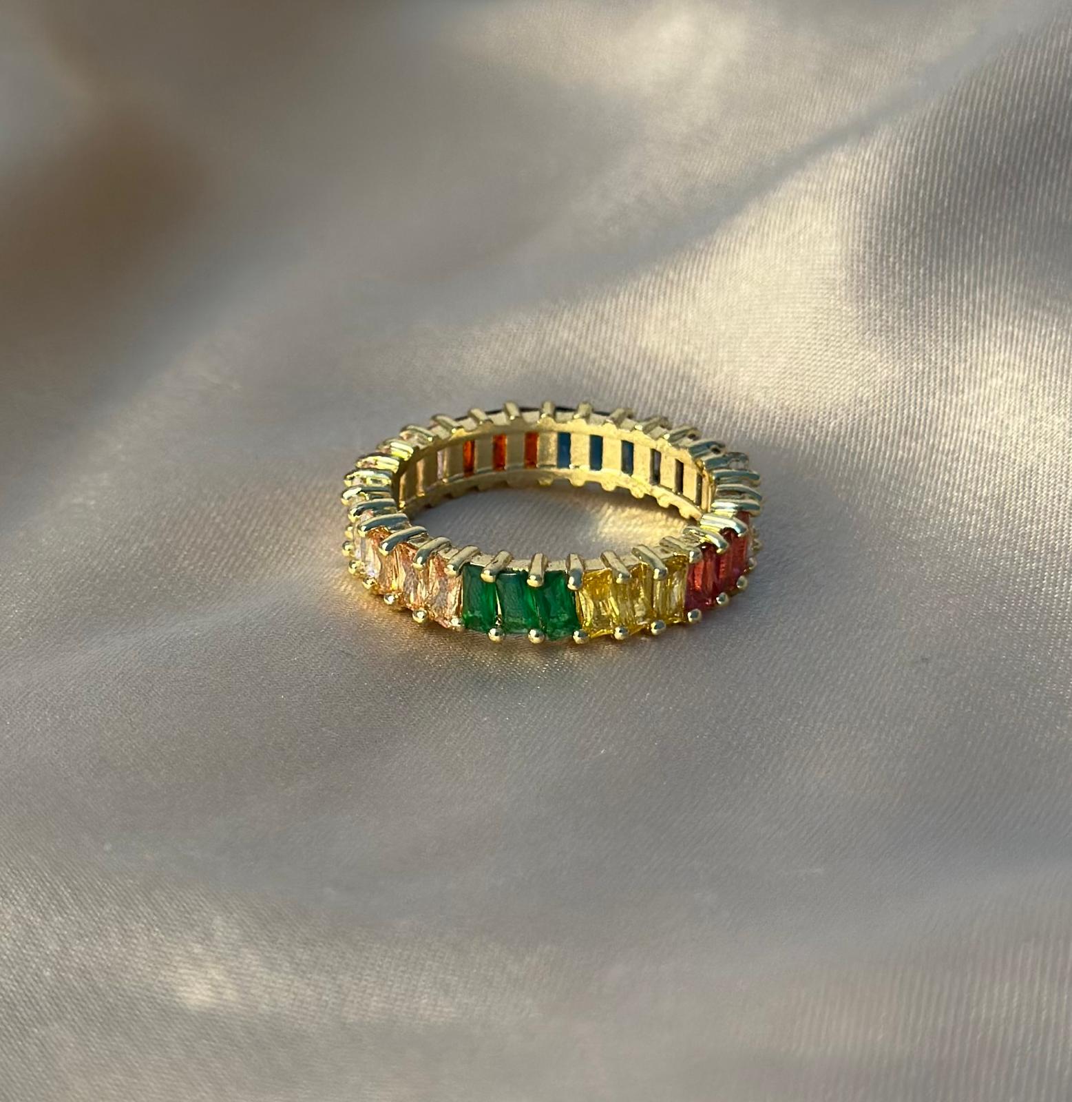 Rainbow Princess Cut Ring