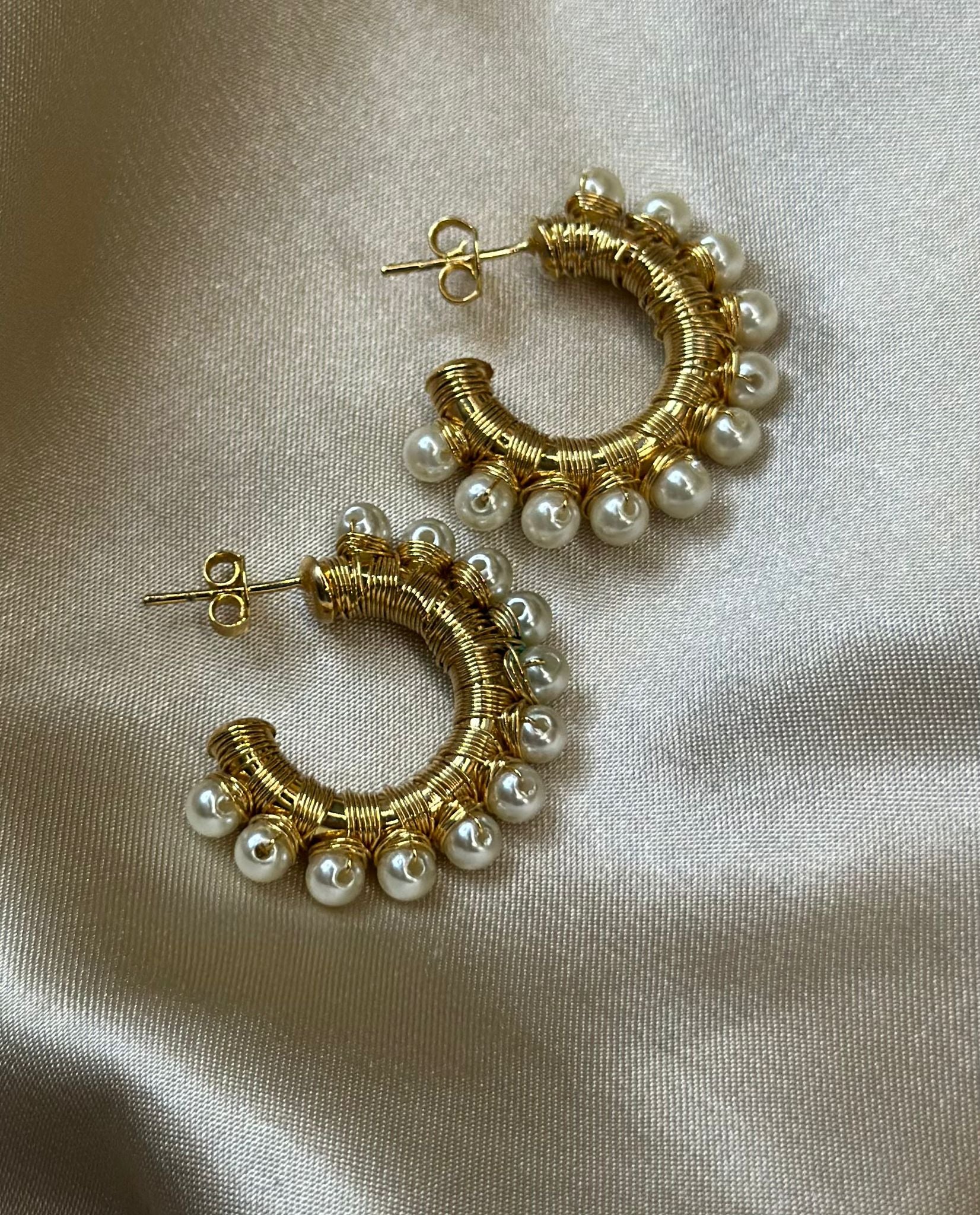 Lucy Pearl Wrapped Hoop Earrings