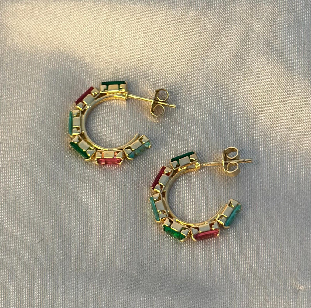 Multicolor Baguette Hoop Earrings