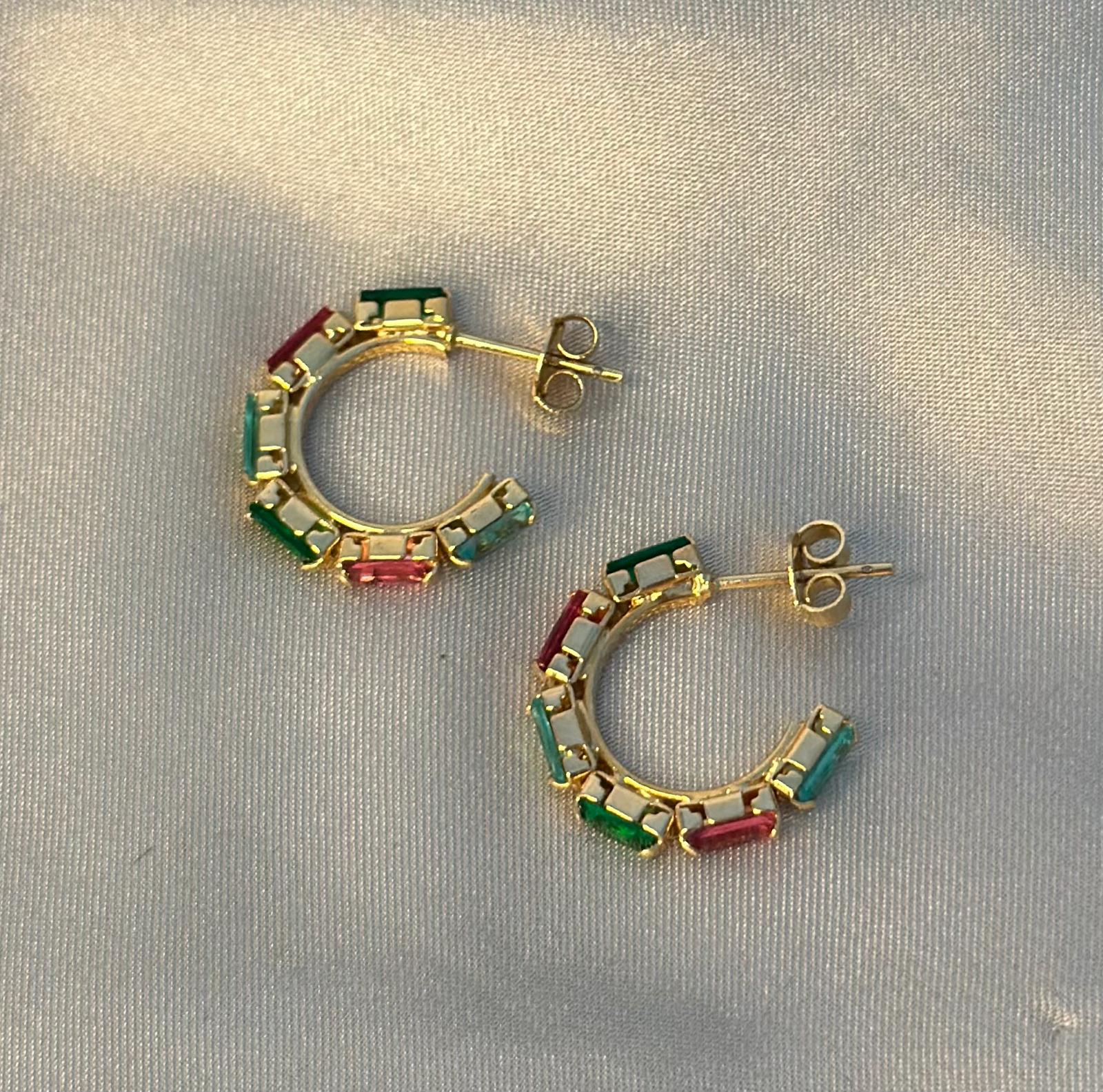 Multicolor Baguette Hoop Earrings