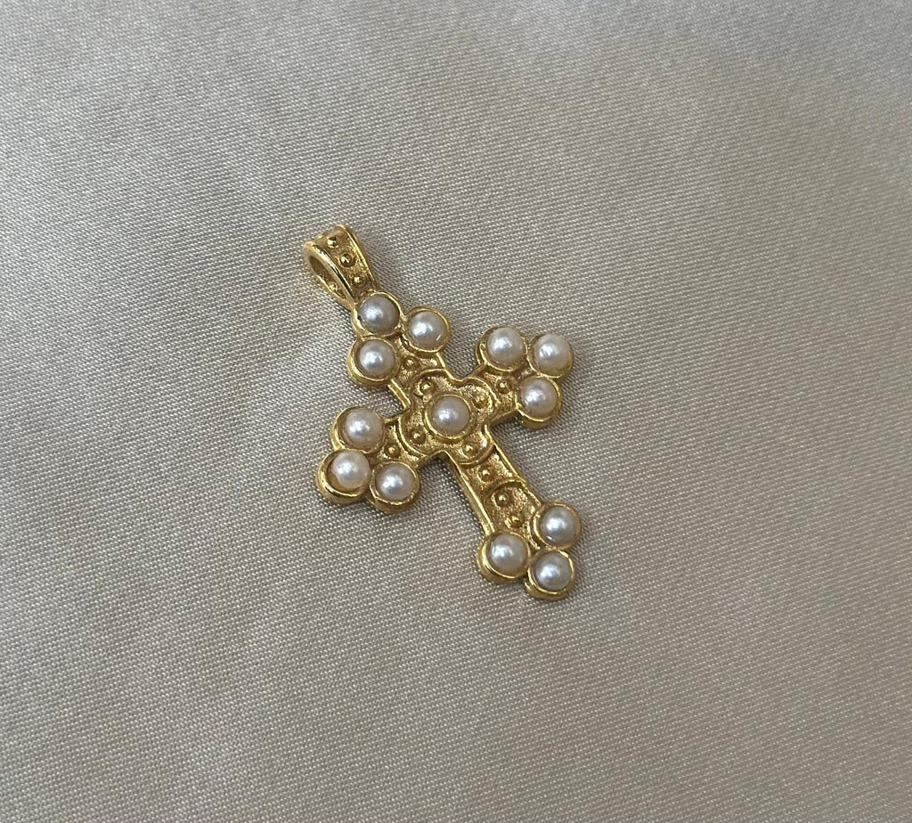 Gothic Pearl Cross Charm