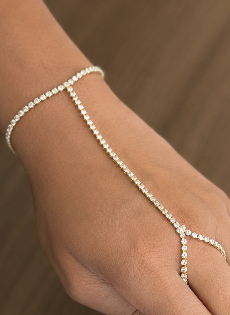 Dazzling Tennis Hand Chain Bracelet