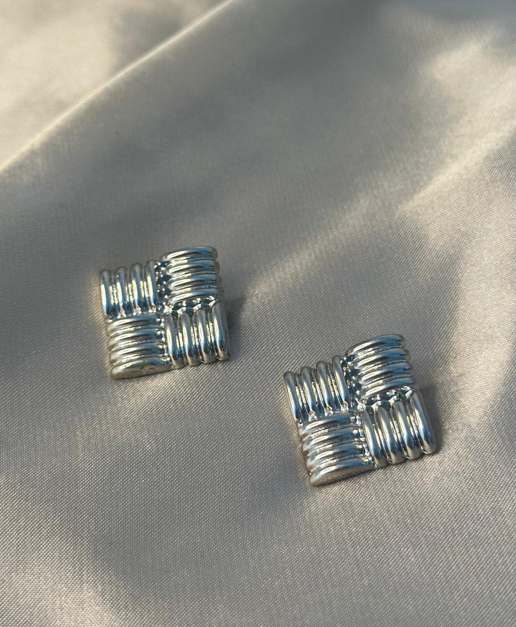 Silver Vintage Textured Square Earrings