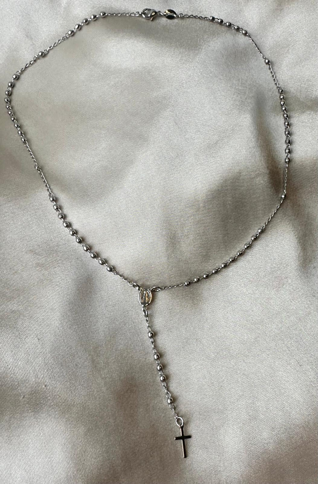 Silver Saint Milagros Rosary Necklace