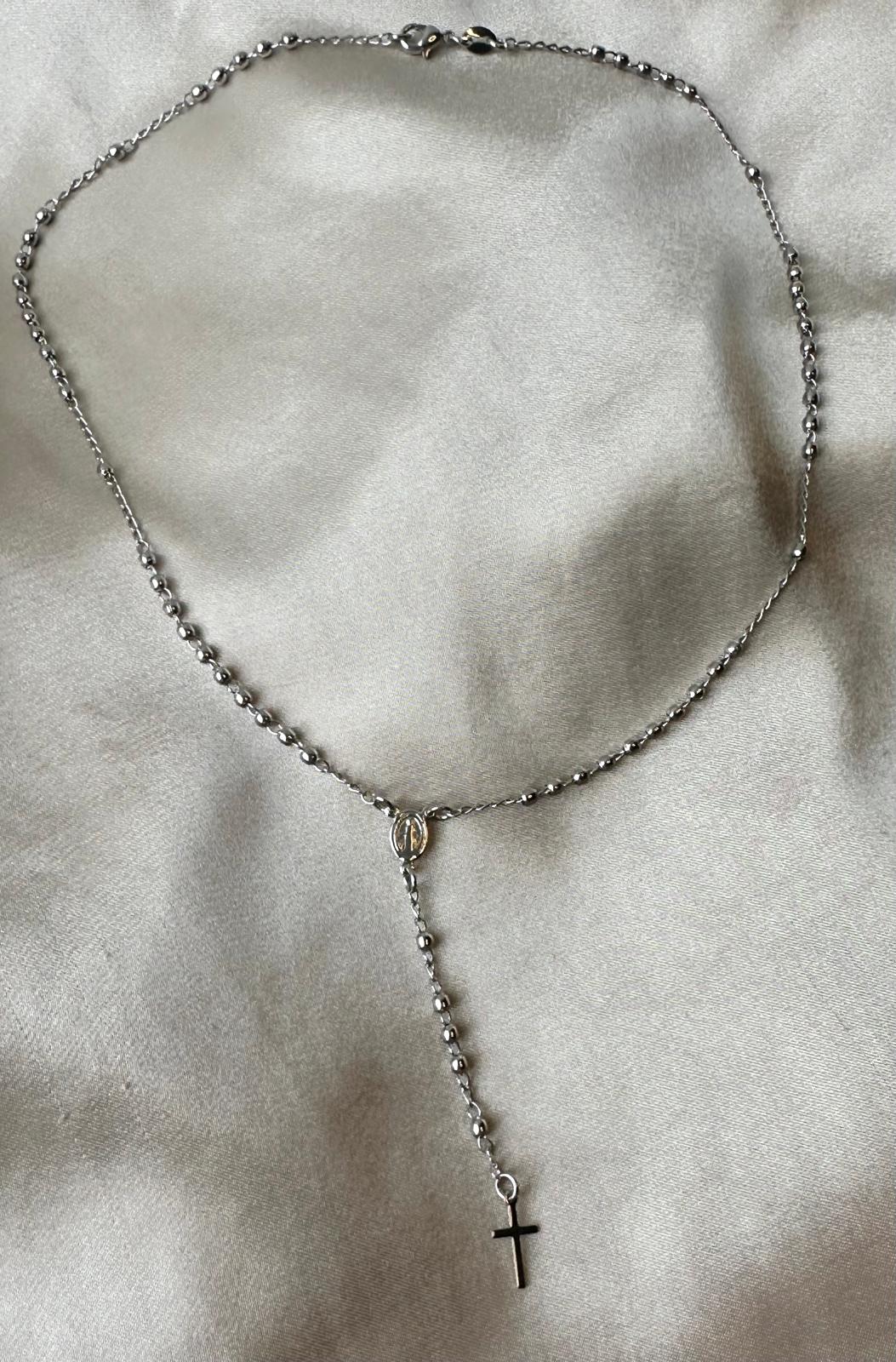 Silver Saint Milagros Rosary Necklace