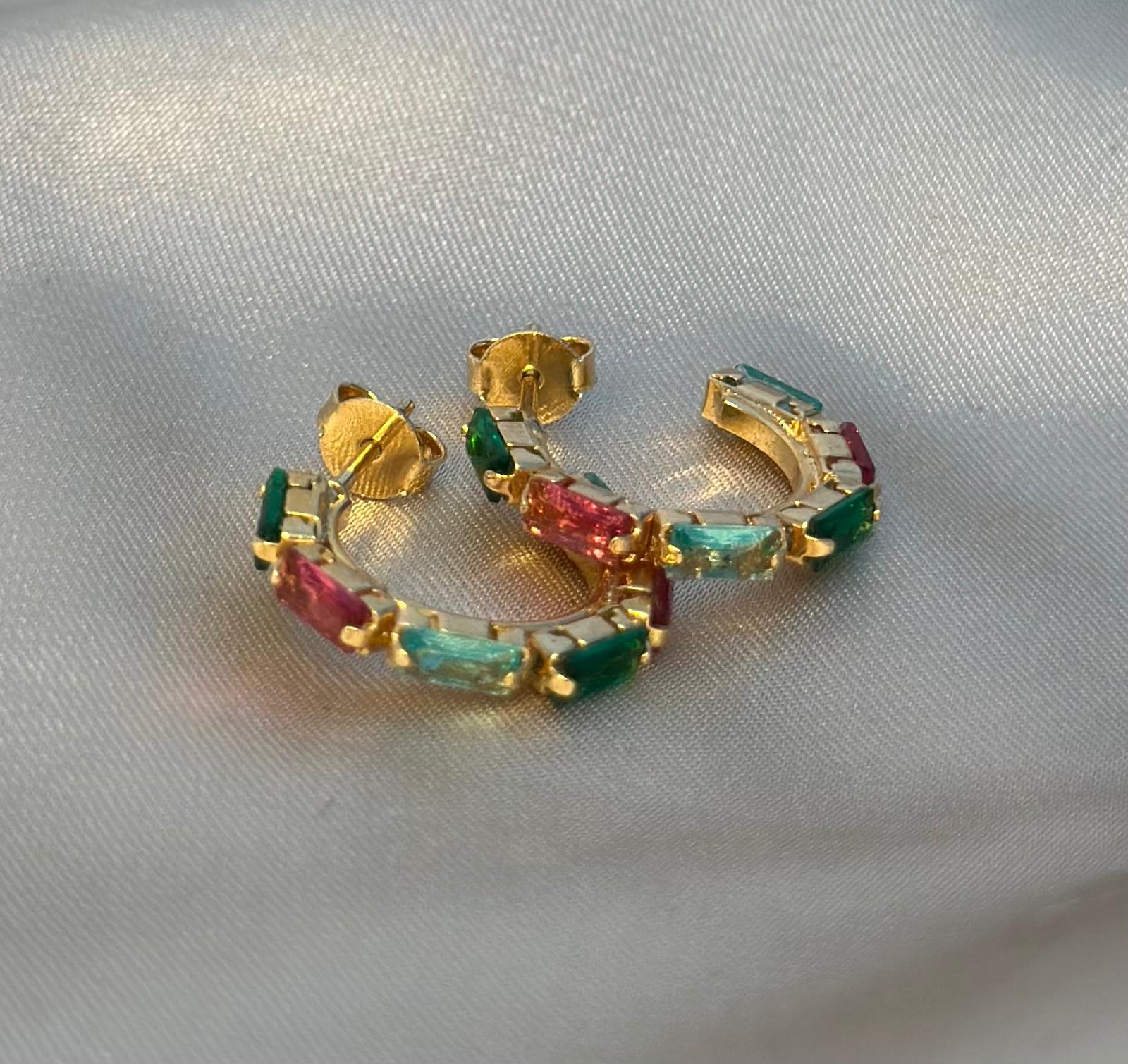 Multicolor Baguette Hoop Earrings