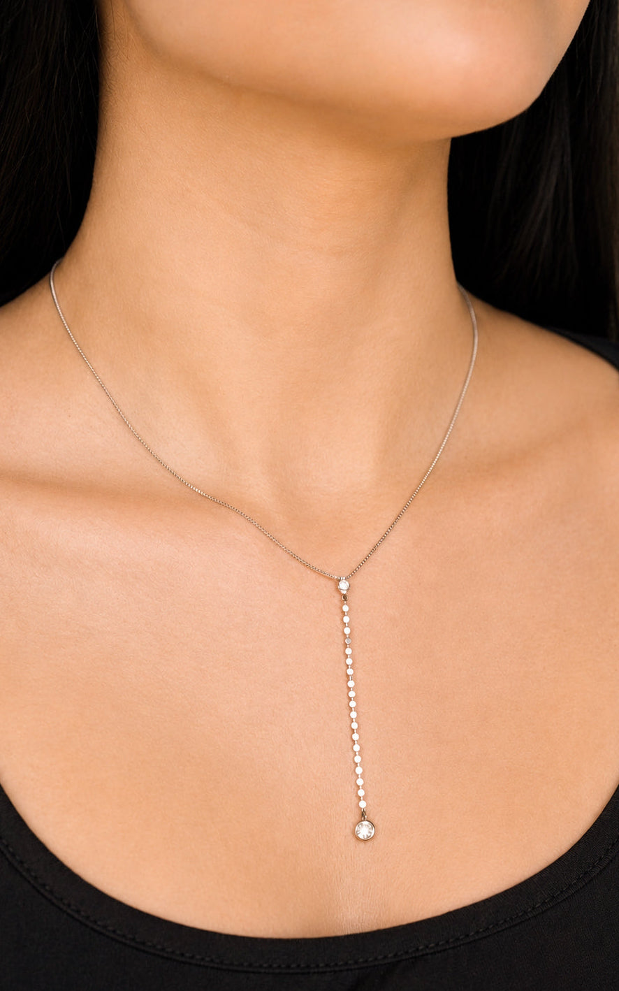 Silver Dot Chain Lariat Necklace