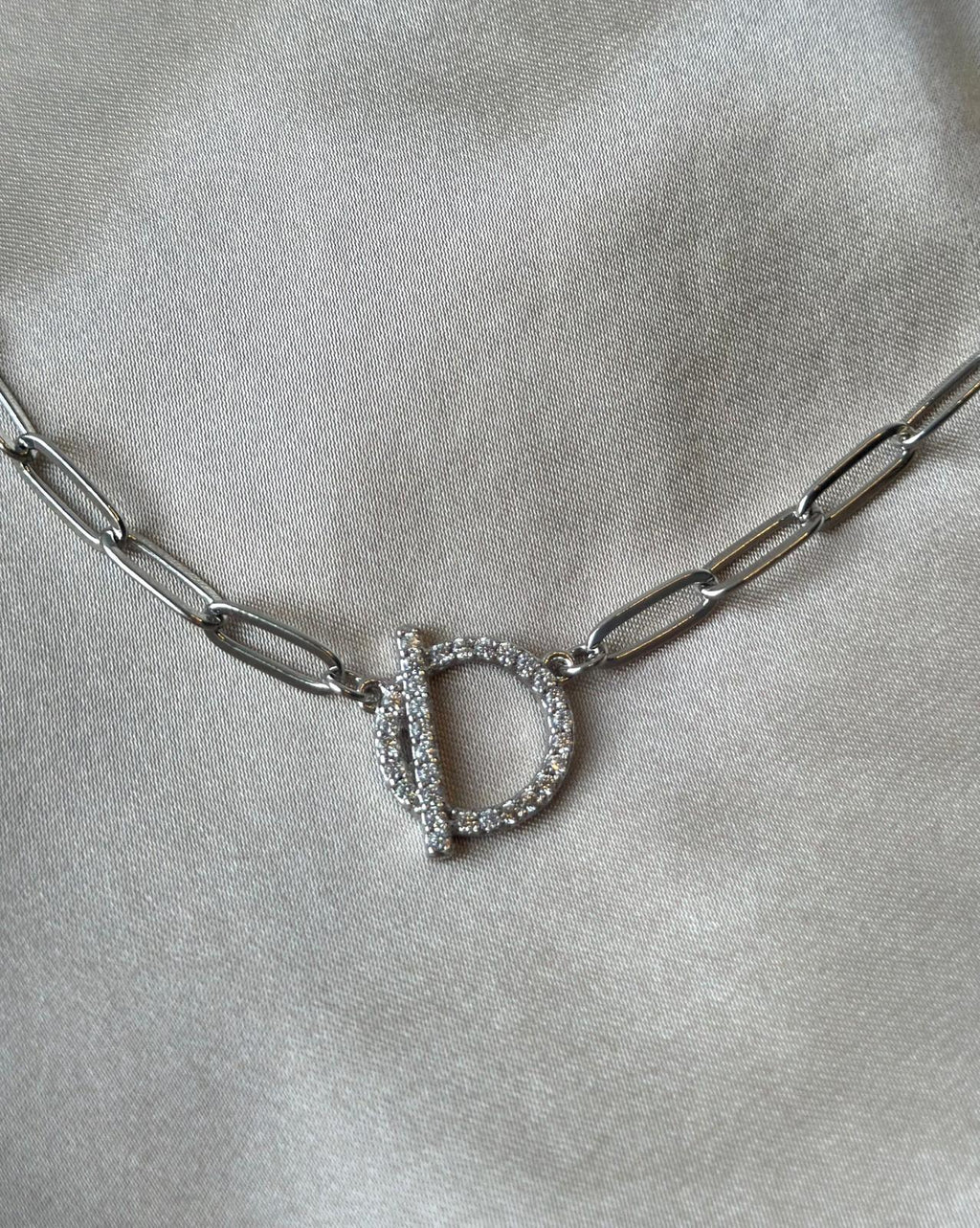 Silver Pave Toggle Necklace