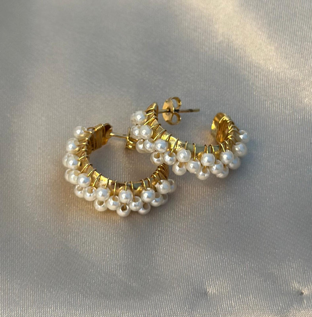 Clustered Pearl Hoop Earrings