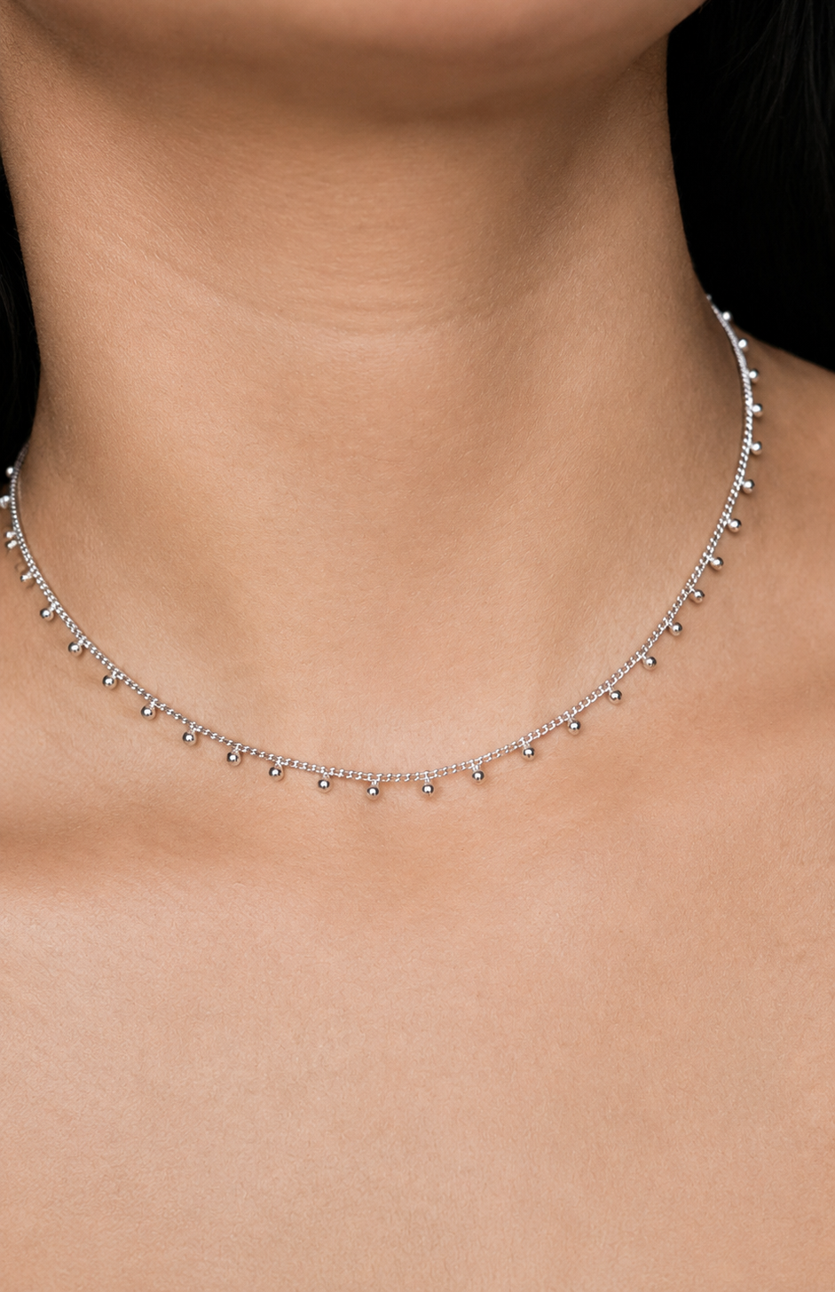 Silver Beaded Choker Necklace