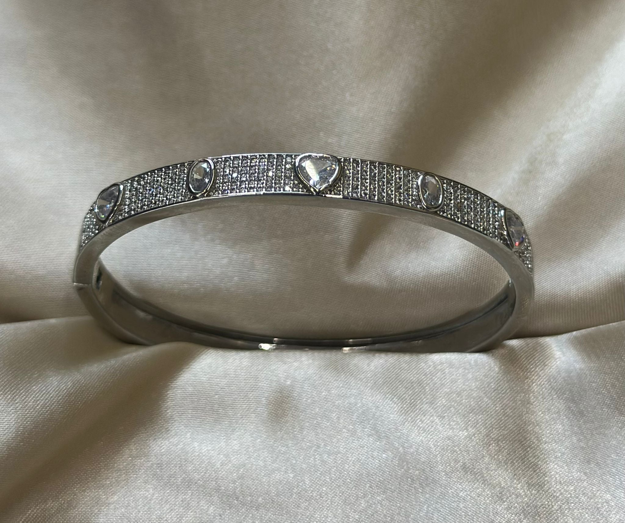 Silver Heart Gemstone Bangle