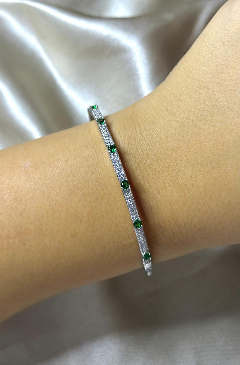 Silver Emerald Cut Princess Bangle
