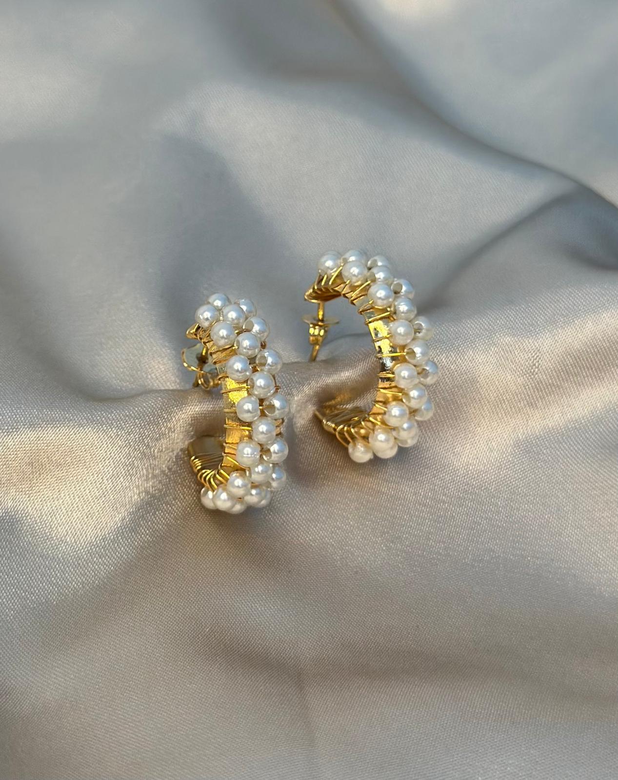 Clustered Pearl Hoop Earrings