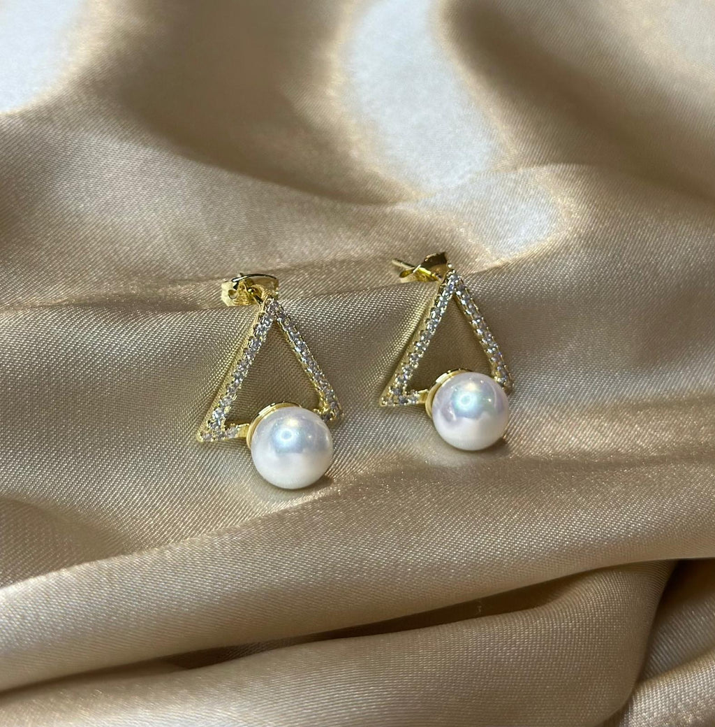 Triangle Pearl Earrings
