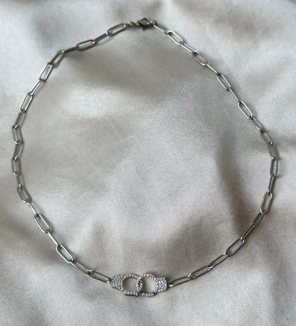 Silver Hand Cuff Necklace