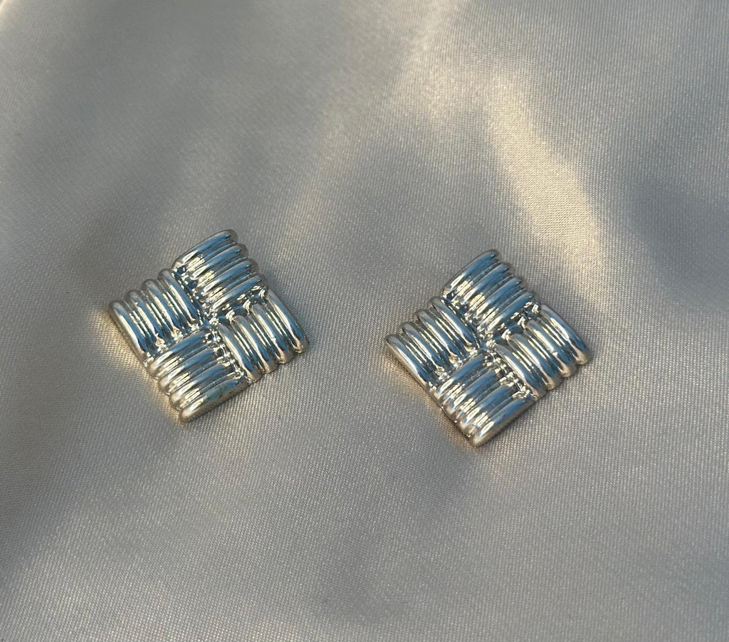 Silver Vintage Textured Square Earrings