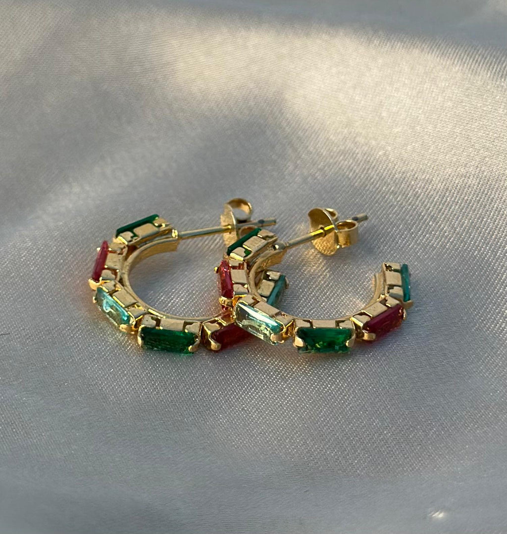 Multicolor Baguette Hoop Earrings