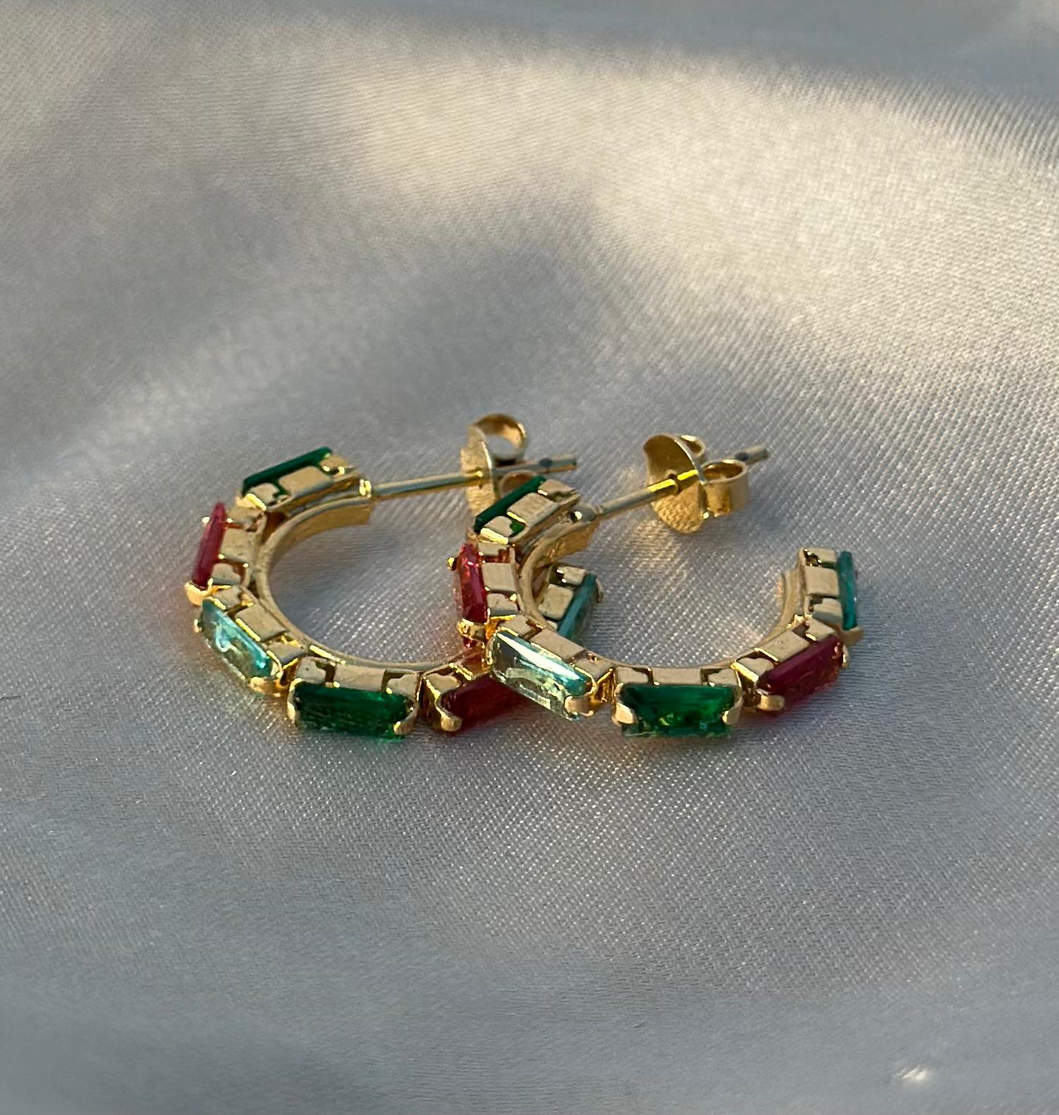 Multicolor Baguette Hoop Earrings