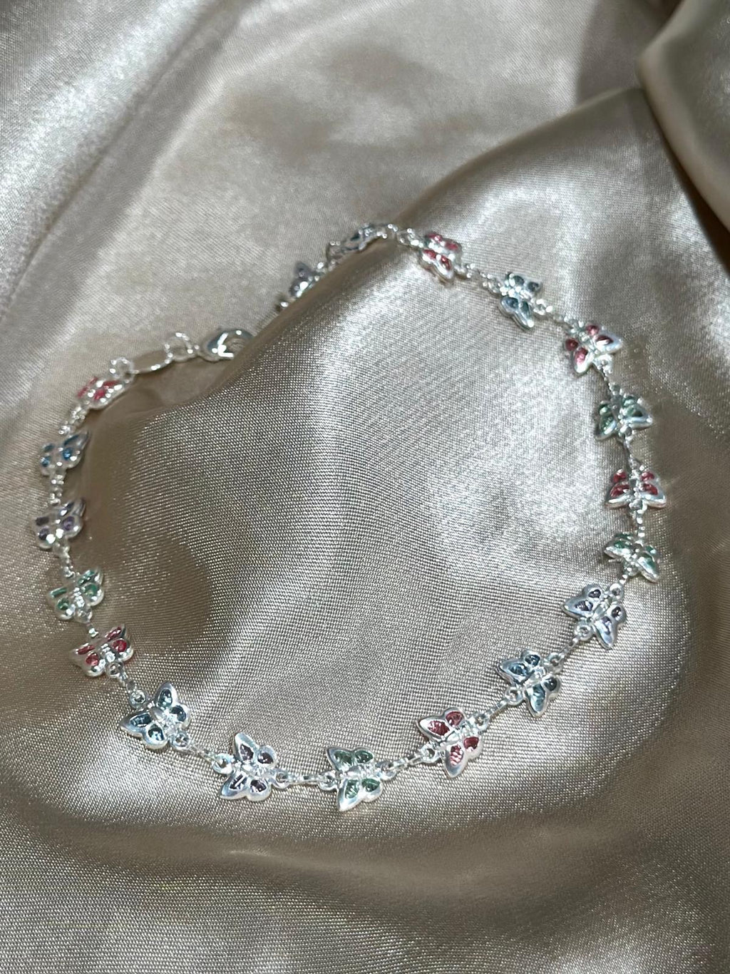 Silver Multicolor Butterfly Anklet
