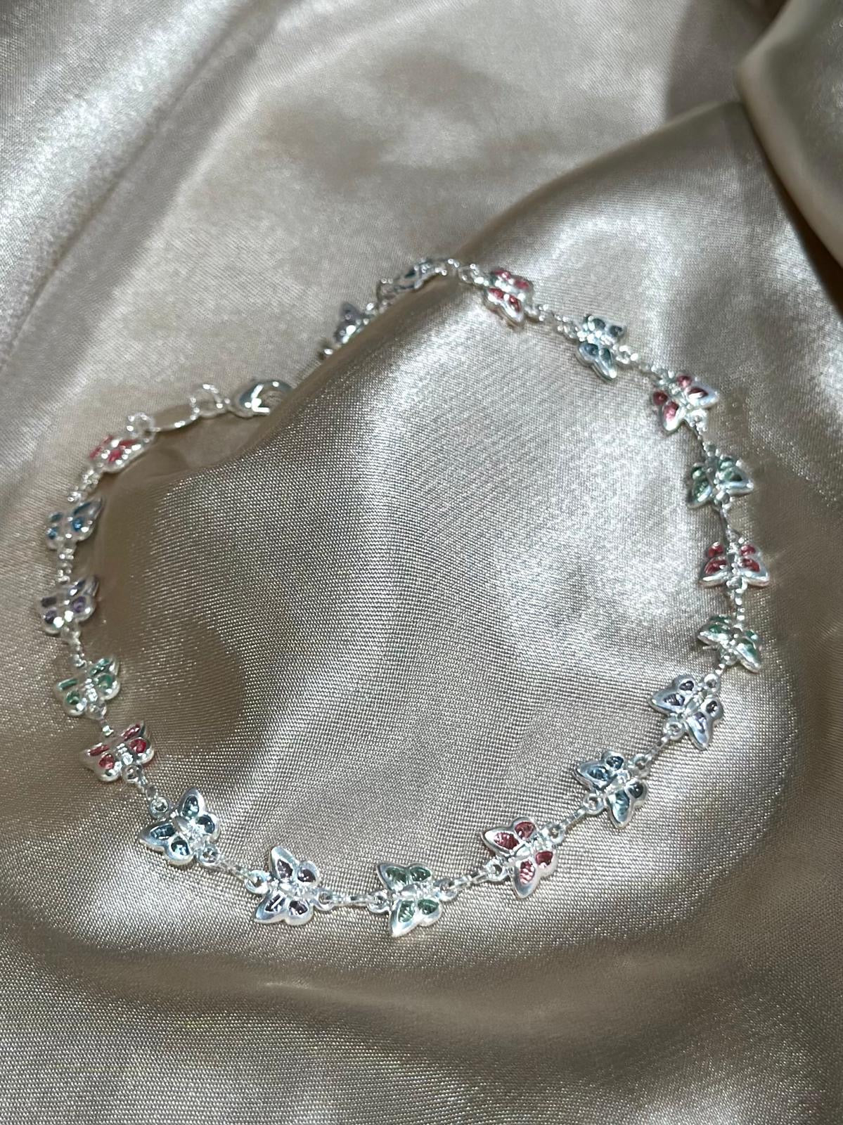 Silver Multicolor Butterfly Anklet