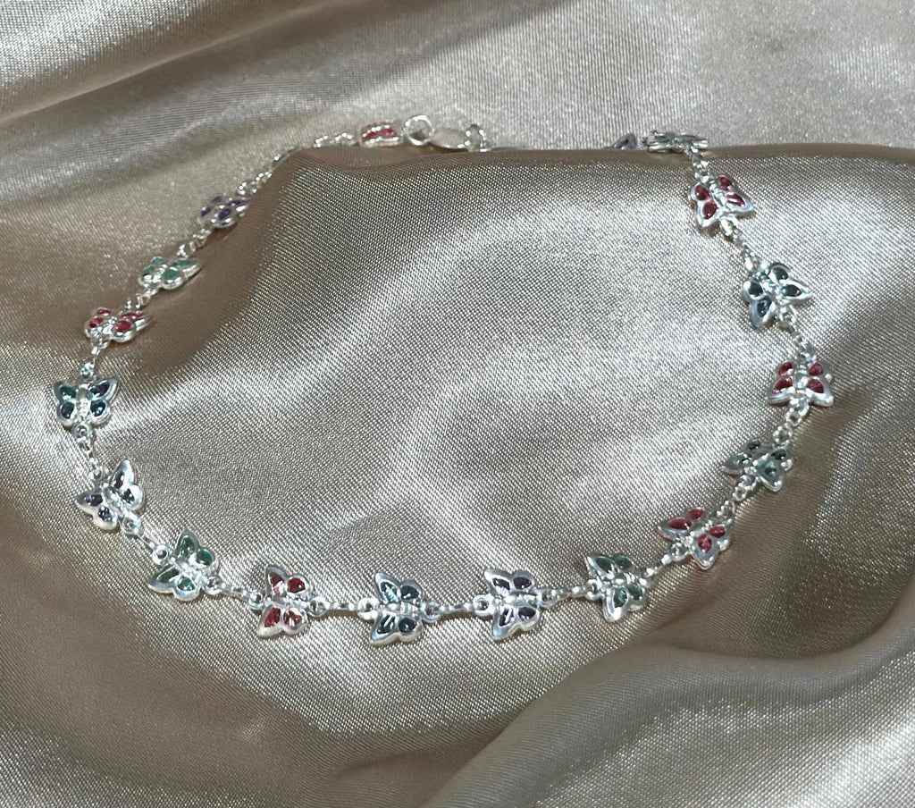 Silver Multicolor Butterfly Anklet
