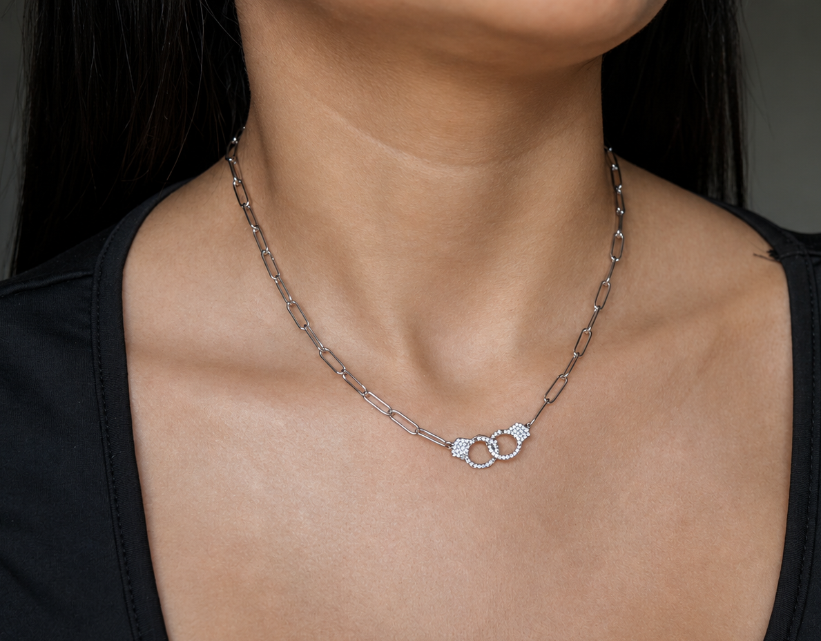 Silver Hand Cuff Necklace