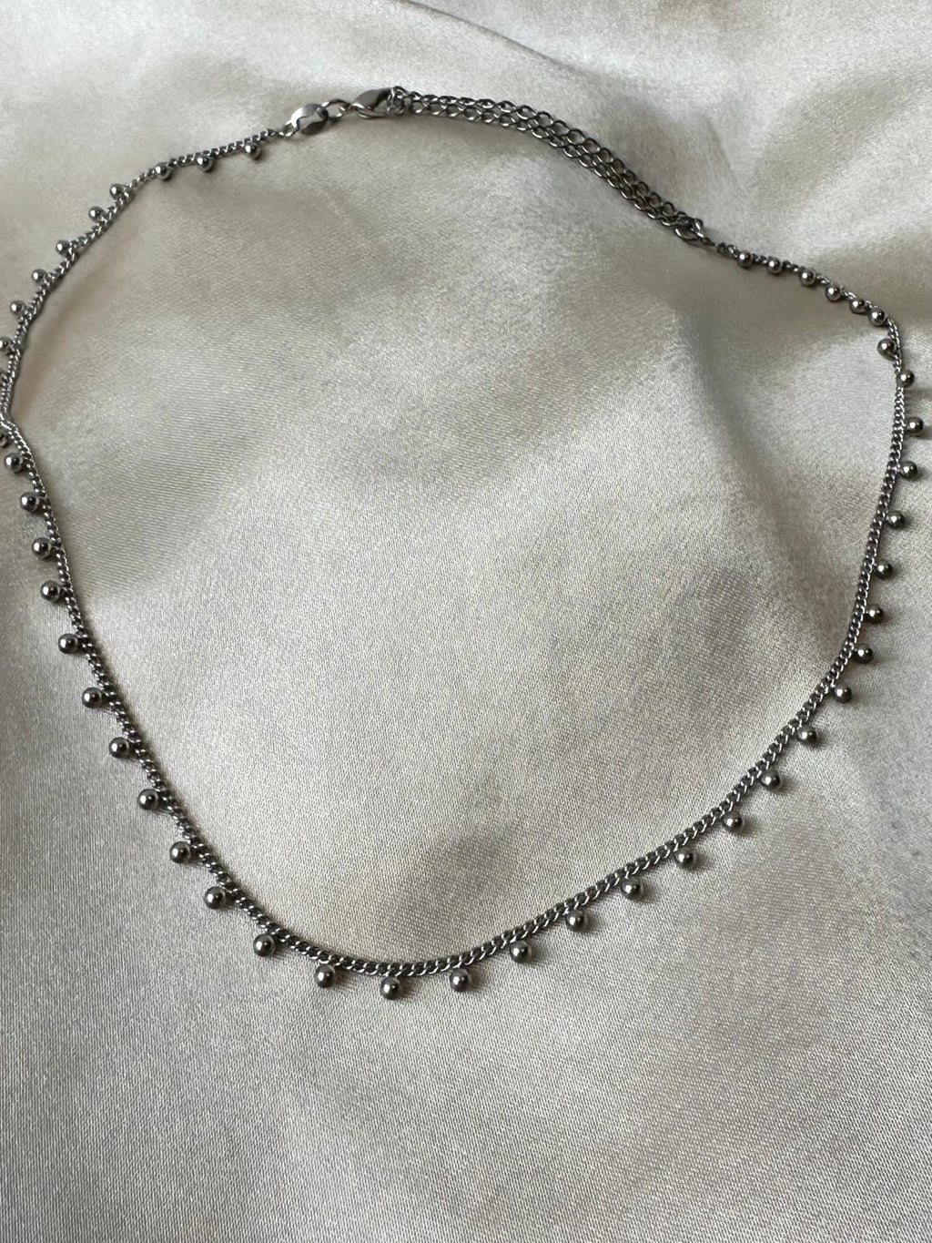 Silver Beaded Choker Necklace