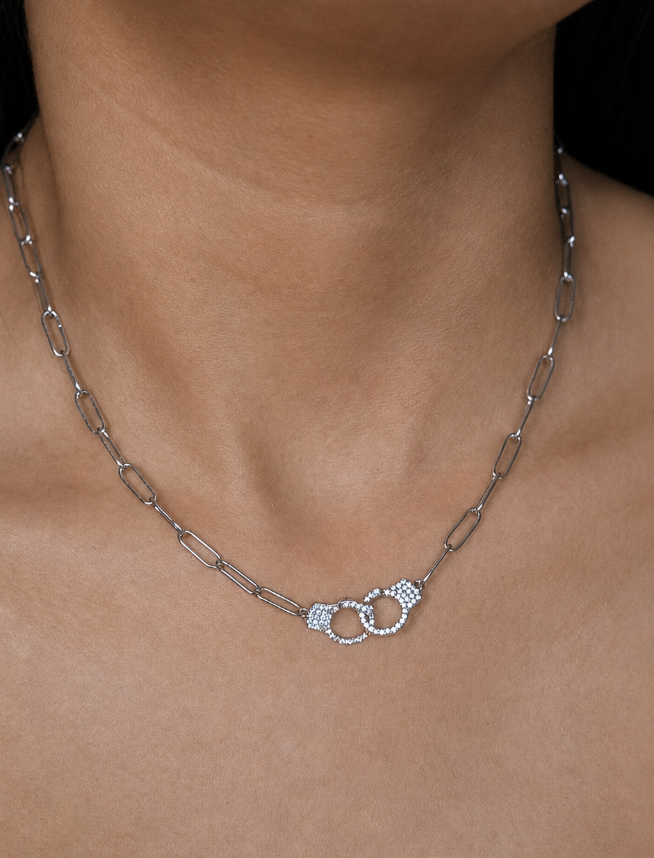 Silver Hand Cuff Necklace