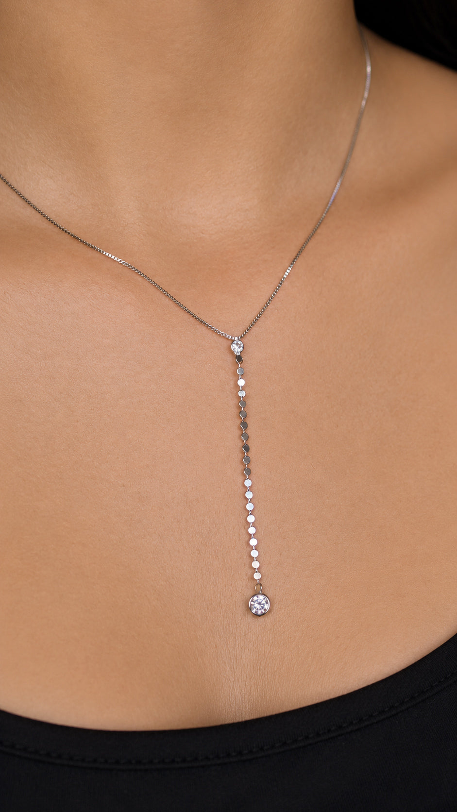 Silver Dot Chain Lariat Necklace