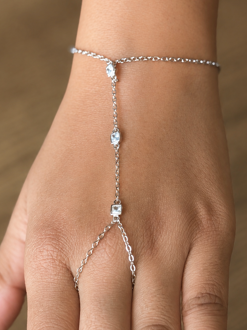 Silver Crystal Hand Chain Bracelet