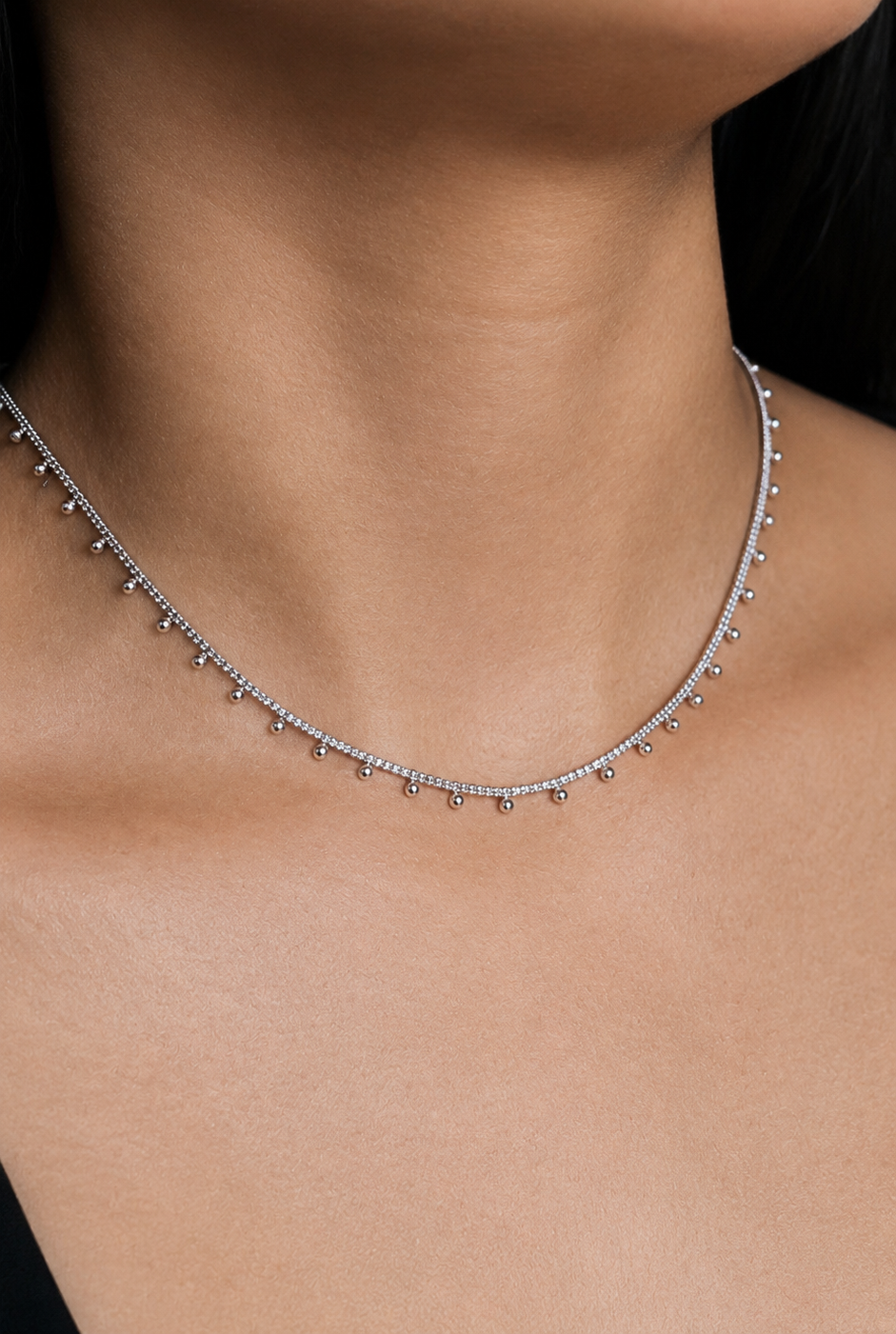 Silver Beaded Choker Necklace