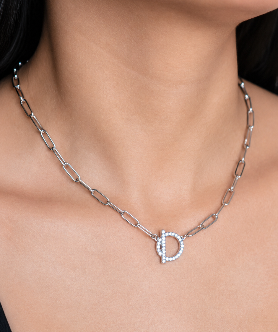 Silver Pave Toggle Necklace