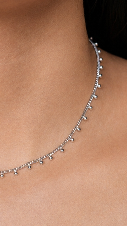 Silver Beaded Choker Necklace