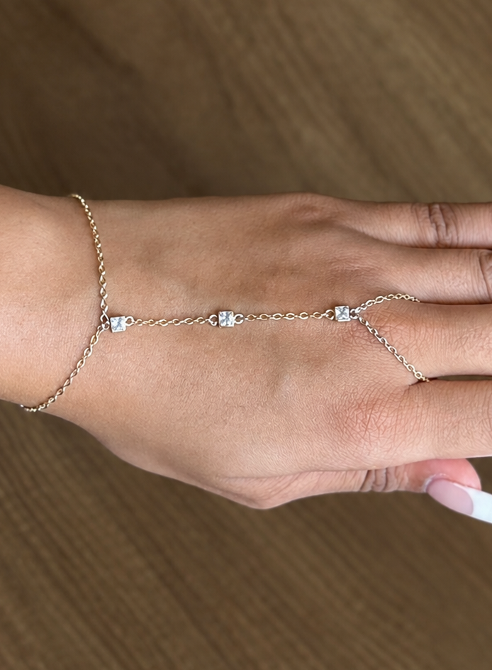 Silver Crystal Hand Chain Bracelet
