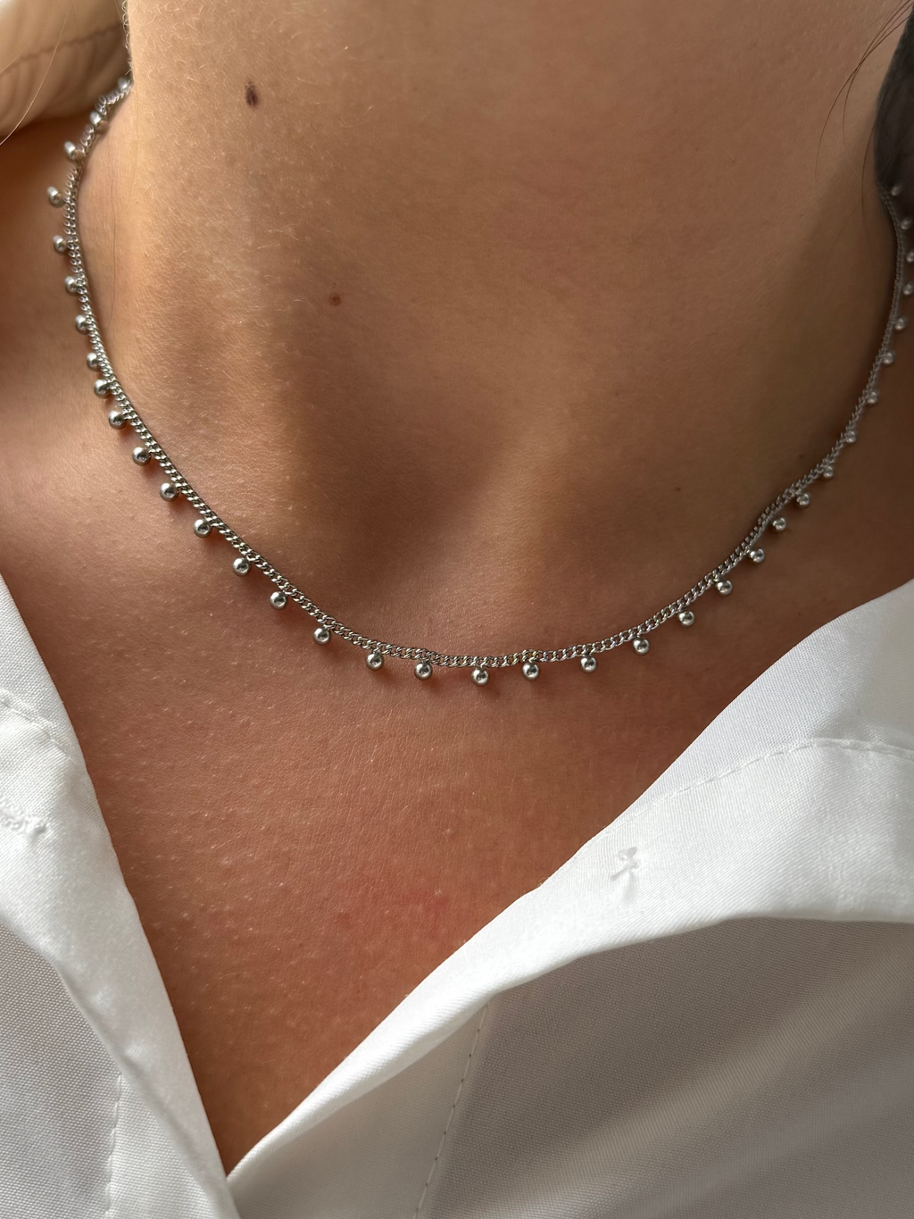 Silver Beaded Choker Necklace