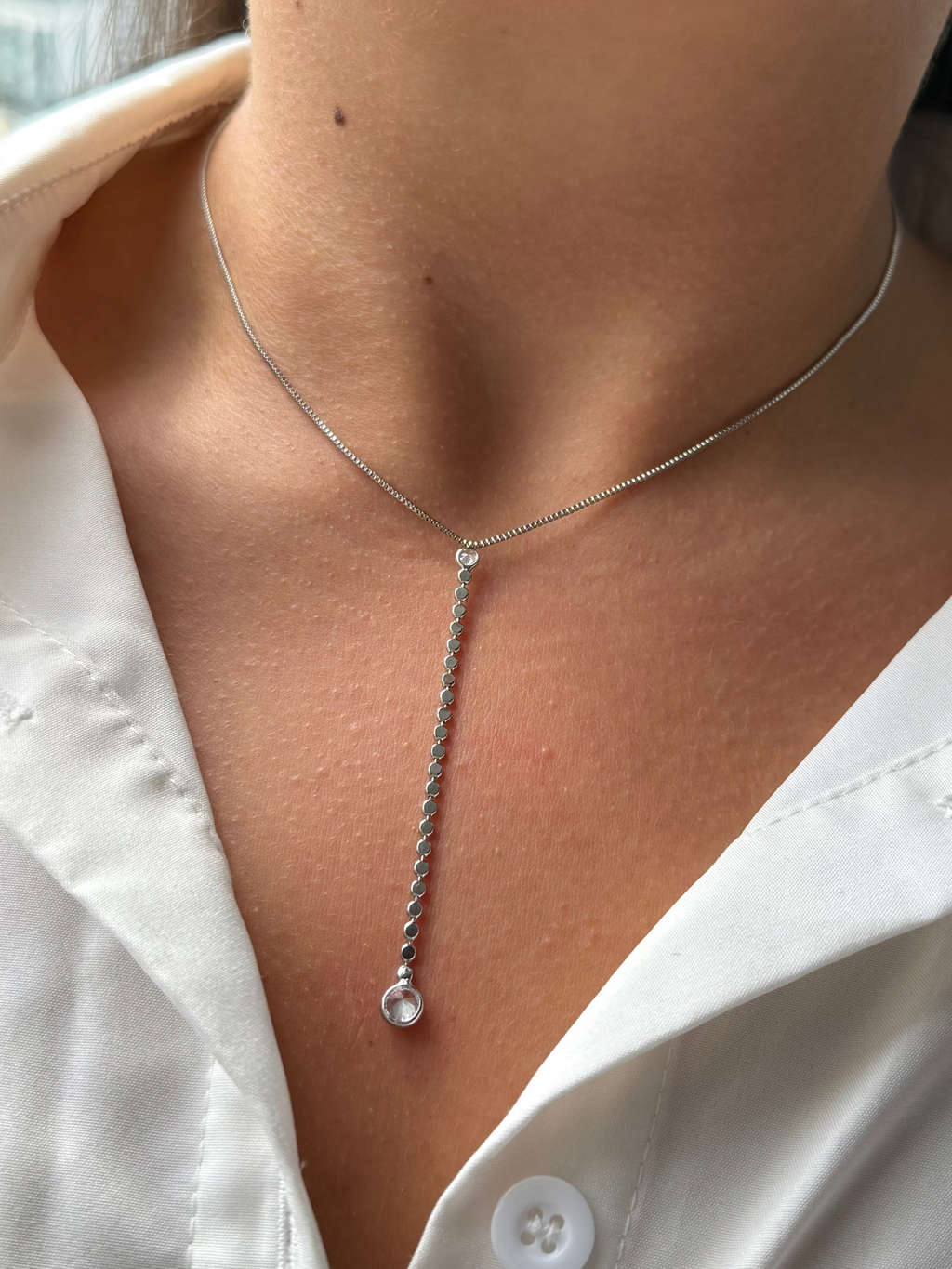 Silver Dot Chain Lariat Necklace