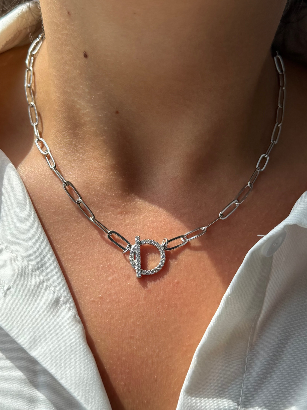 Silver Pave Toggle Necklace