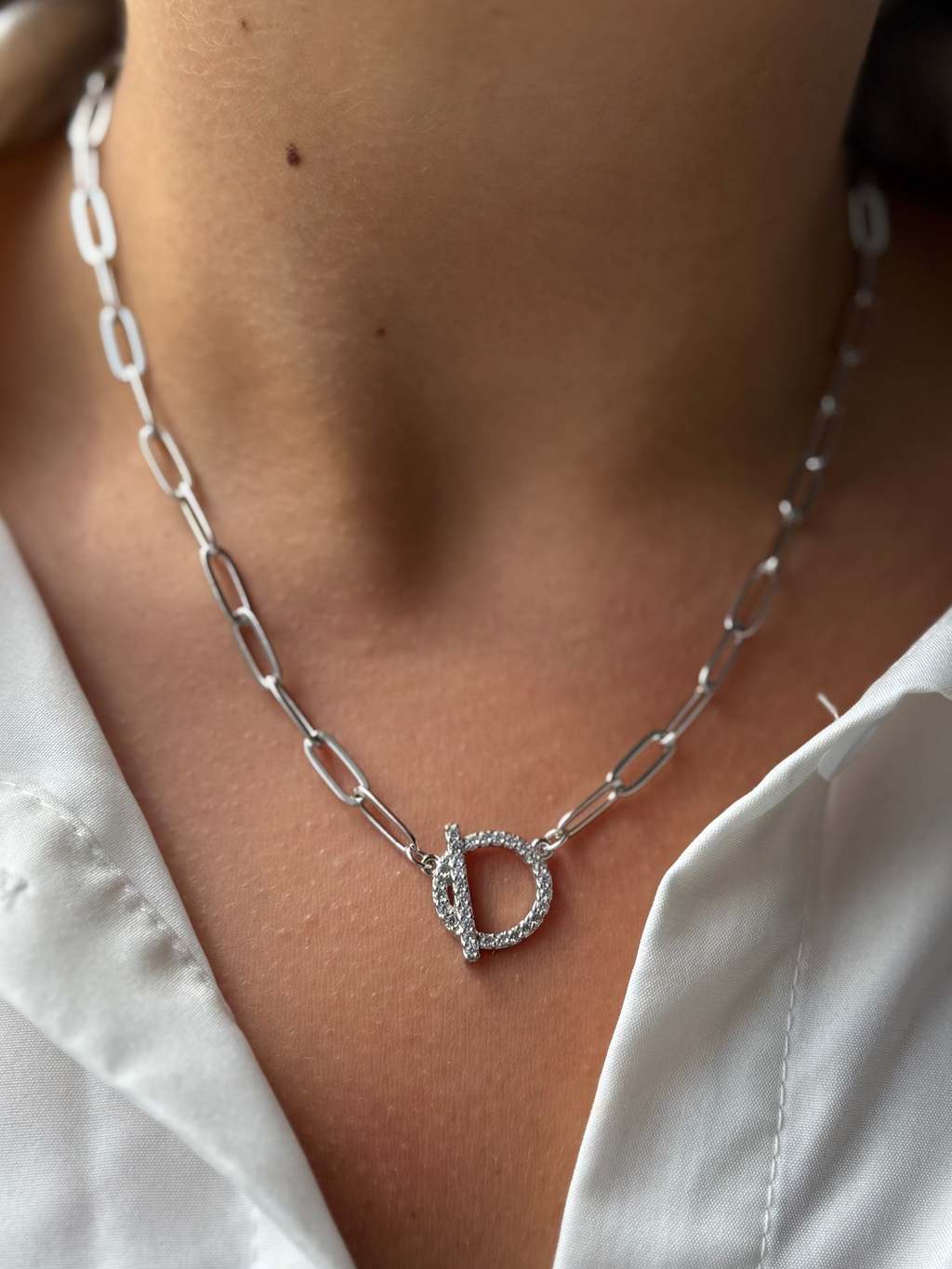 Silver Pave Toggle Necklace