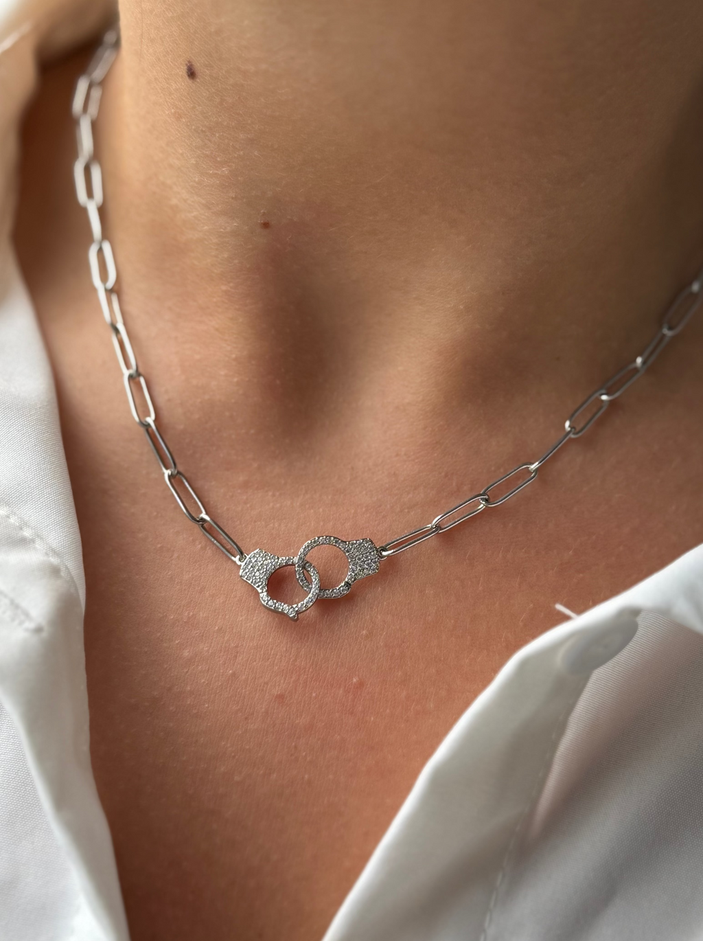 Silver Hand Cuff Necklace