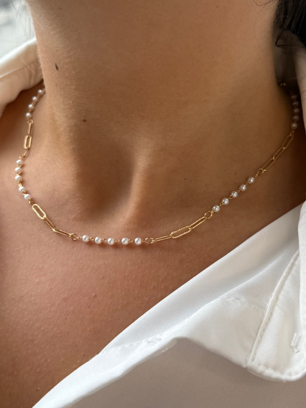 Paperclip Pearl Necklace