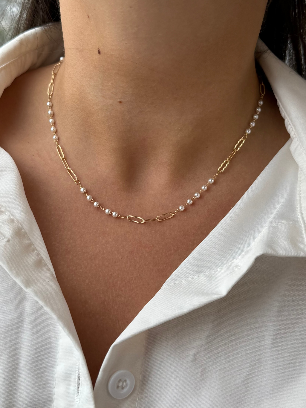 Paperclip Pearl Necklace