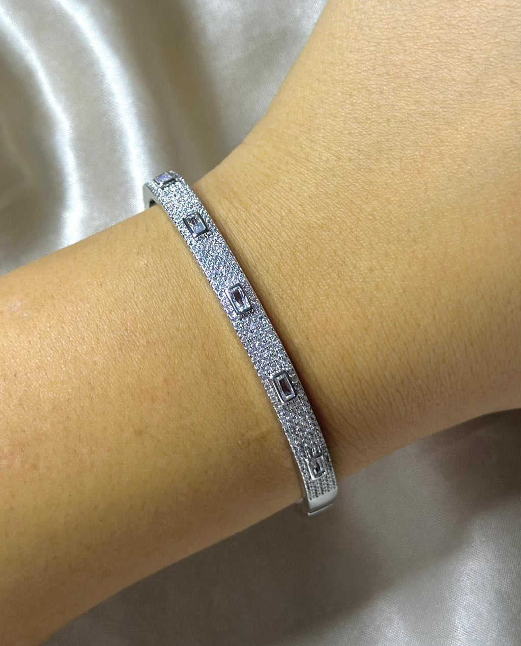 Silver Egyptian Pave Bangle