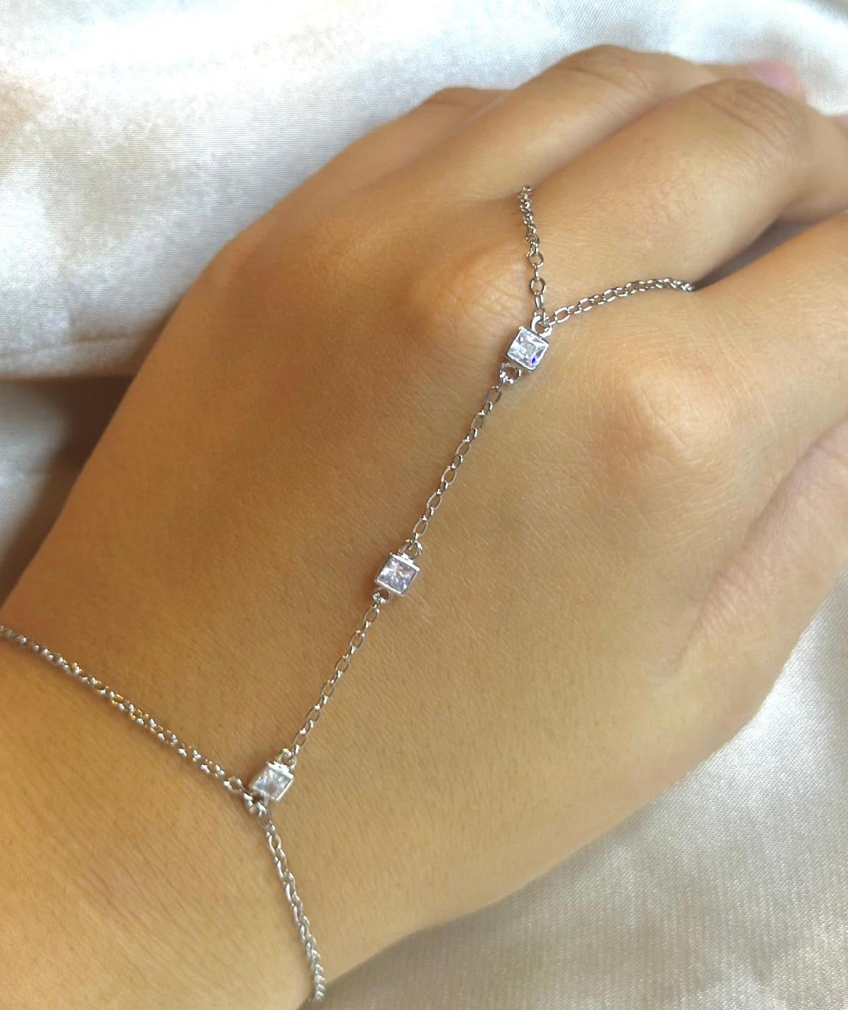 Silver Crystal Hand Chain Bracelet