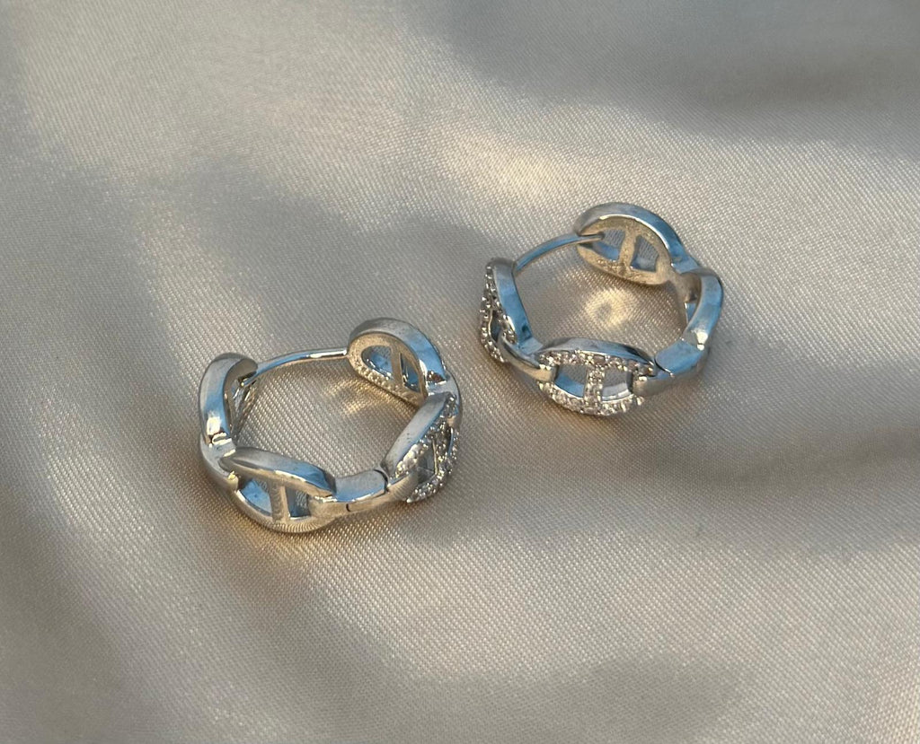 Silver Pave Mariner Huggie Earrings