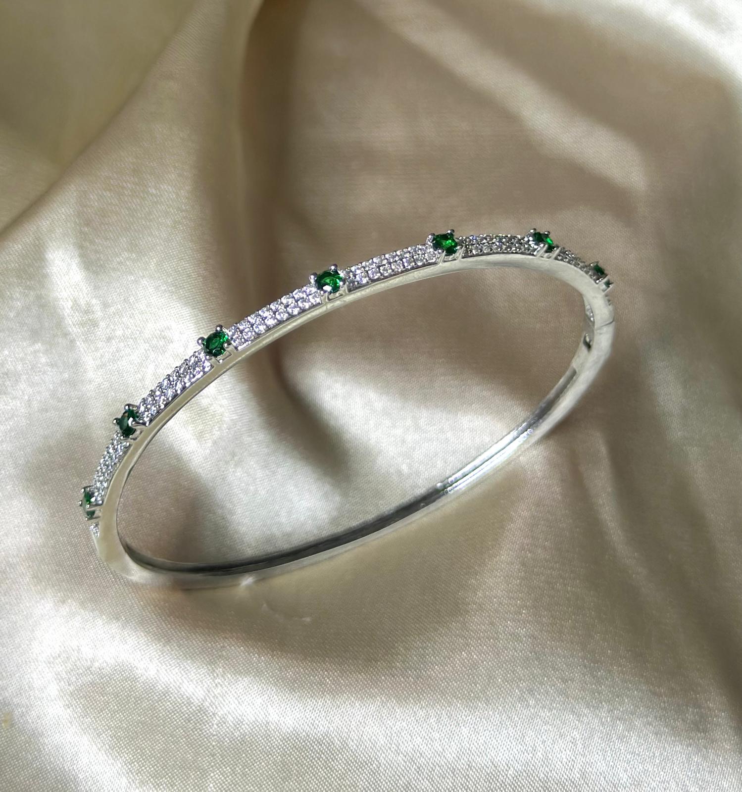 Silver Emerald Cut Princess Bangle
