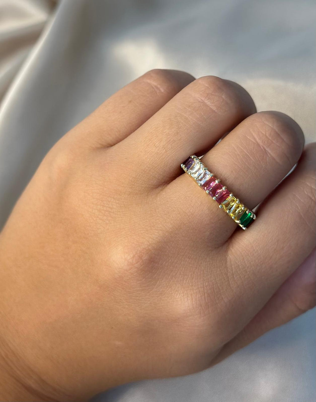 Rainbow Princess Cut Ring
