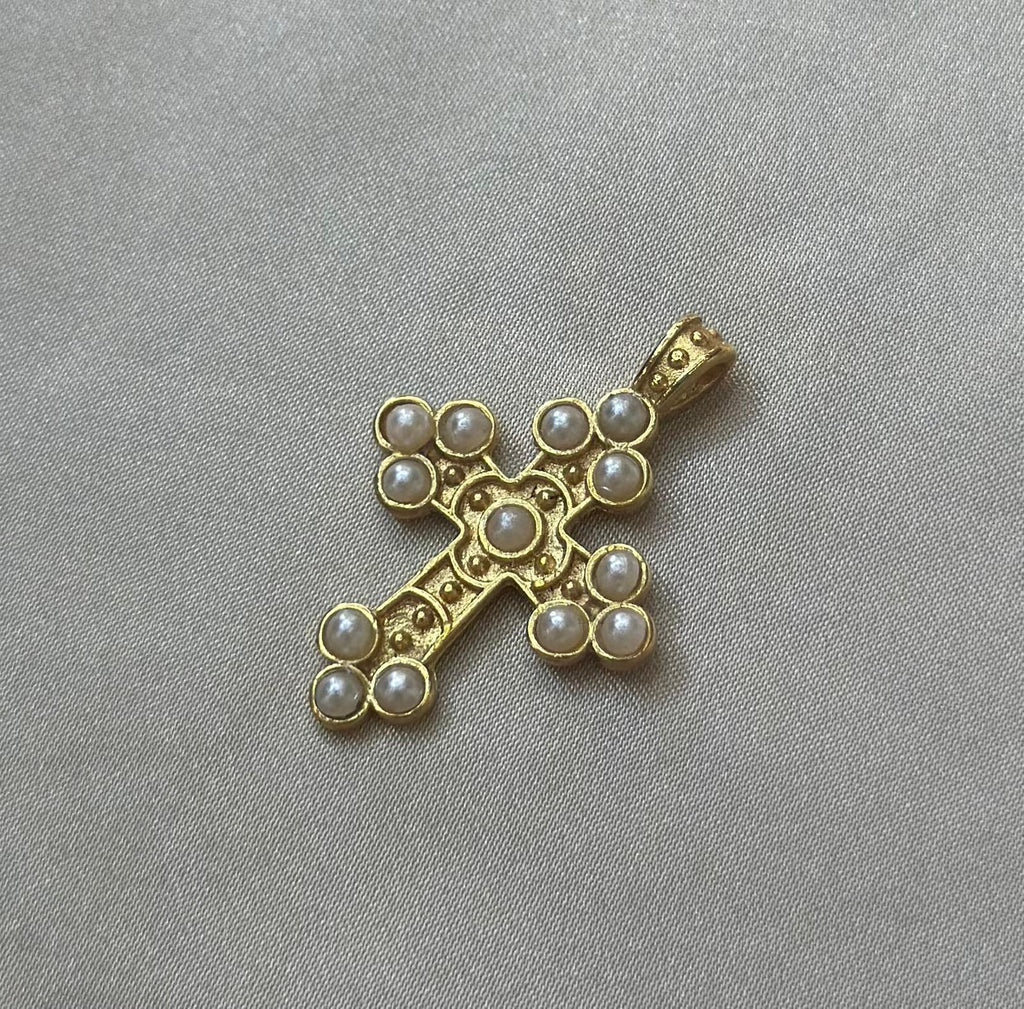 Gothic Pearl Cross Charm