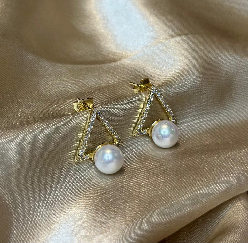 Triangle Pearl Earrings